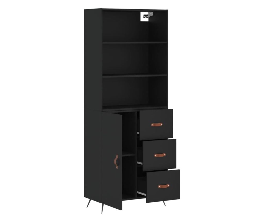 Visoka crna komoda, 69,5x34x180 cm, kompozitno drvo - 4