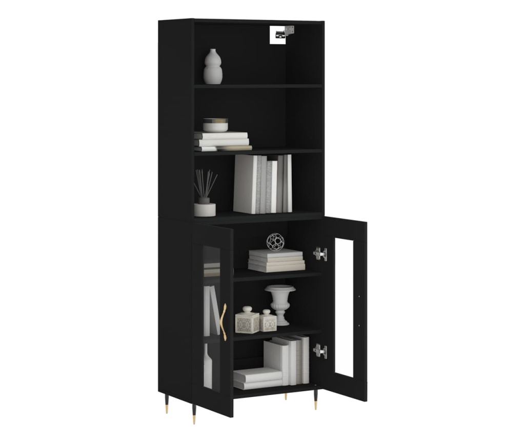 Visoka crna kompozitna drvena ormarić, 69,5x34x180 cm - 3