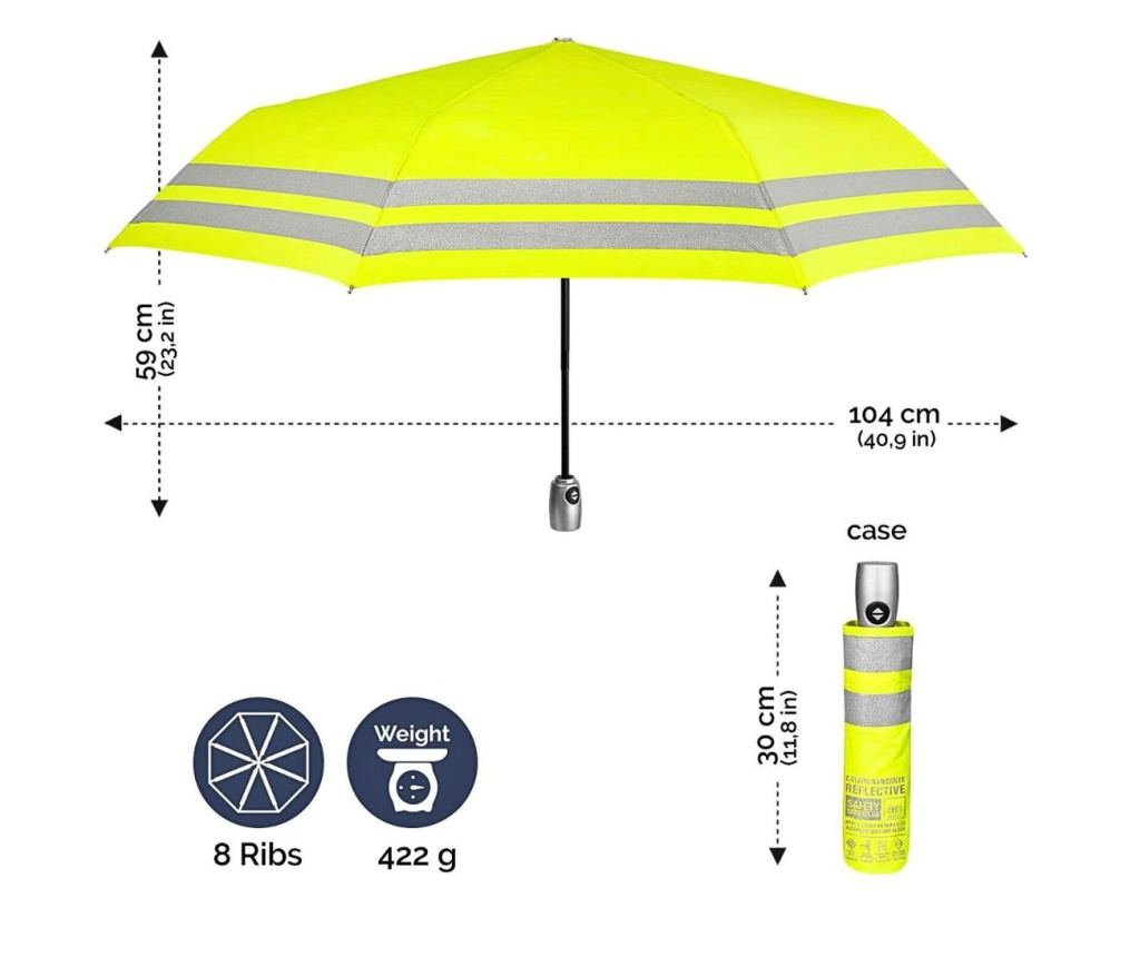 Umbrelă galbenă reflectorizantă, Perletti, 59x104 cm, colecția Perletti Technology - 2