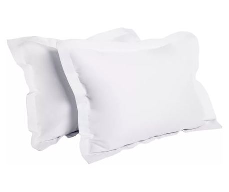 Set 2 Fete de perna Kotonia Home Hotel - Ranforce, cu rame decorative Oxford, 100% bumbac,  40x40 cm, Alb