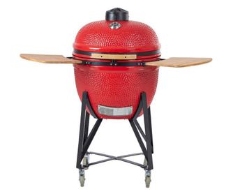 Žar za vrt, okrogel žar, keramičen, s kolesi, pokrovom, policami, 52x105 cm, Kamado Egg 21