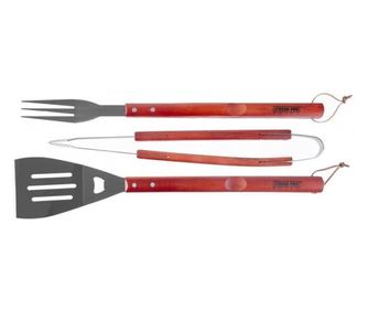 Alati za roštilj, inox, drvena ručka, set od 3 dijela