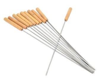 Ražnjići, kromirani čelik, drvena ručka, set od 10 komada, 41 cm, Perfect Home