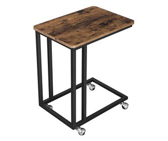 Masa de cafea, Vasagle, pe roti, pal si metal, maro rustic, 50x35x61 cm