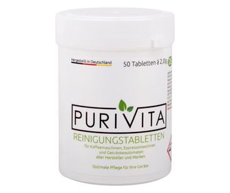 Tablete de curatat Purivita, speciala pentru cafetiere complet automate, 50 bucati, cate 2g fiecare