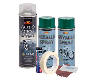 Kompletní sada na opravu a lakování ráfků, barva metalická zelená, V2