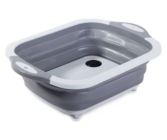 Uscator, scurgator pentru camping, Verk Group, silicon, pliabil, gri, 5 L, 40x30x12.5 cm