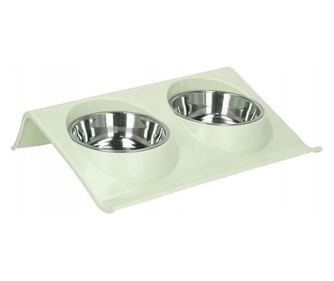 Castron, bol pentru caine, pisica, dublu, Verk Group, cu suport, inox si plastic, diferite culori, 29x19x7 cm