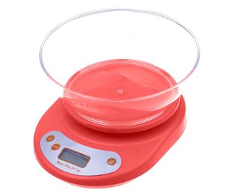 Cantar electronic de bucatarie, Verk Group, max 5 kg, rosu, afisaj digital, 2 x AA R6, 20.5x16x5 cm