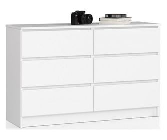 Comoda, placa laminata, 6 sertare, alb, 120x40x77 cm