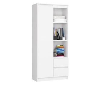 Biblioteca, placa laminata, 2 sertare, 7 rafturi, alb, 80x35x180 cm 