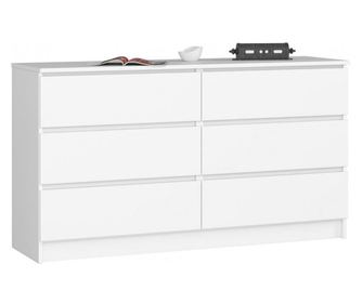 Comoda, placa laminata, 6 sertare, alb, 138x40x77 cm