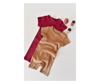 2 organikus és modális pamut rövid ujjú overallból álló készlet - Piros/ Barna BabyCosy (Méret: 18-24 hónap)