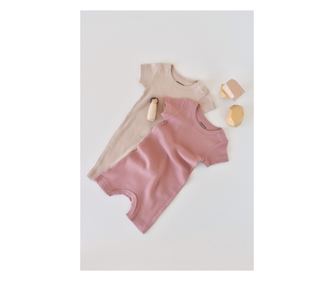 2 rövid ujjú overallból álló készlet organikus és modális pamutból - rózsaszín / pirosító BabyCosy (méret: 0-3 hónap)