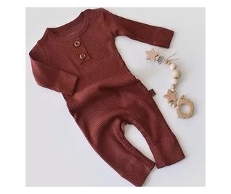 Hosszú ujjú jumpsuit és hosszú nadrág organikus és modális pamutból - BabyCosy tégla (méret: 0-3 hónap)