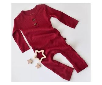 Hosszú ujjú jumpsuit és hosszú nadrág organikus és modális pamutból - BabyCosy Red (méret: 3-6 hónap)