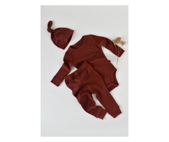 3 részes készlet: hosszú ujjú test, hosszú nadrág és organikus és modális pamut sapka - Brick, BabyCosy (méret: 18-24 hónap)