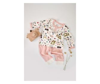 Hosszú ujjú blúzkészlet gombokkal és hosszú nadrággal, 100% organikus pamut, BabyCosy, Púder (méret: 3-6 hónap)