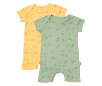 2 rövid overallból álló készlet Printed, BabyCosy, 50% modális+50% pamut, citrom/zöld (méret: 0-3 hónap)
