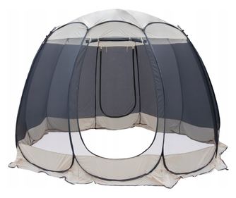 Περίπτερο τύπου σκηνής για κήπο, μεταλλικός σκελετός, πολυεστερικό δίχτυ, μπεζ και γκρι, 3.60x3.60x2.35 μ, Jumi