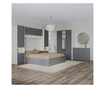 Set dormitor haaus Malmo V12, Pat 200 x 140 cm, Stejar Alb/Antracit