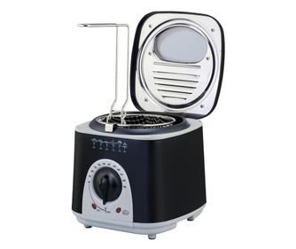 Friteuza si aparat de fondue Rosberg R51980BF, 950W, 1 l, 80-190C, Acoperire antiaderenta, 6 furculite, Negru