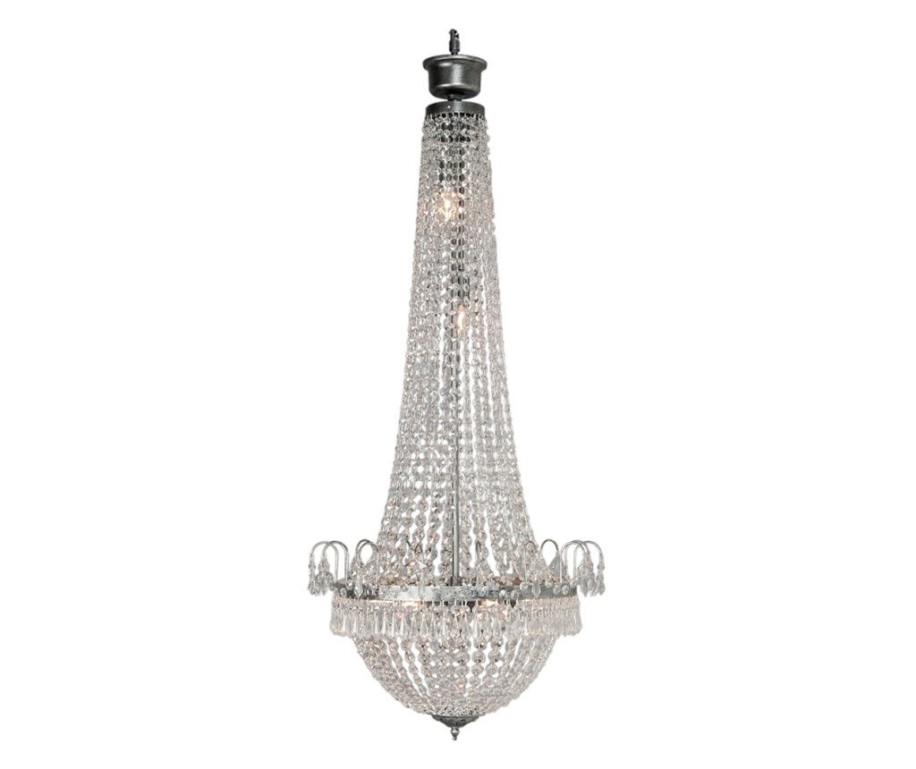 Ezüst színű fém csillár átlátszó üveggel, 50x113 cm