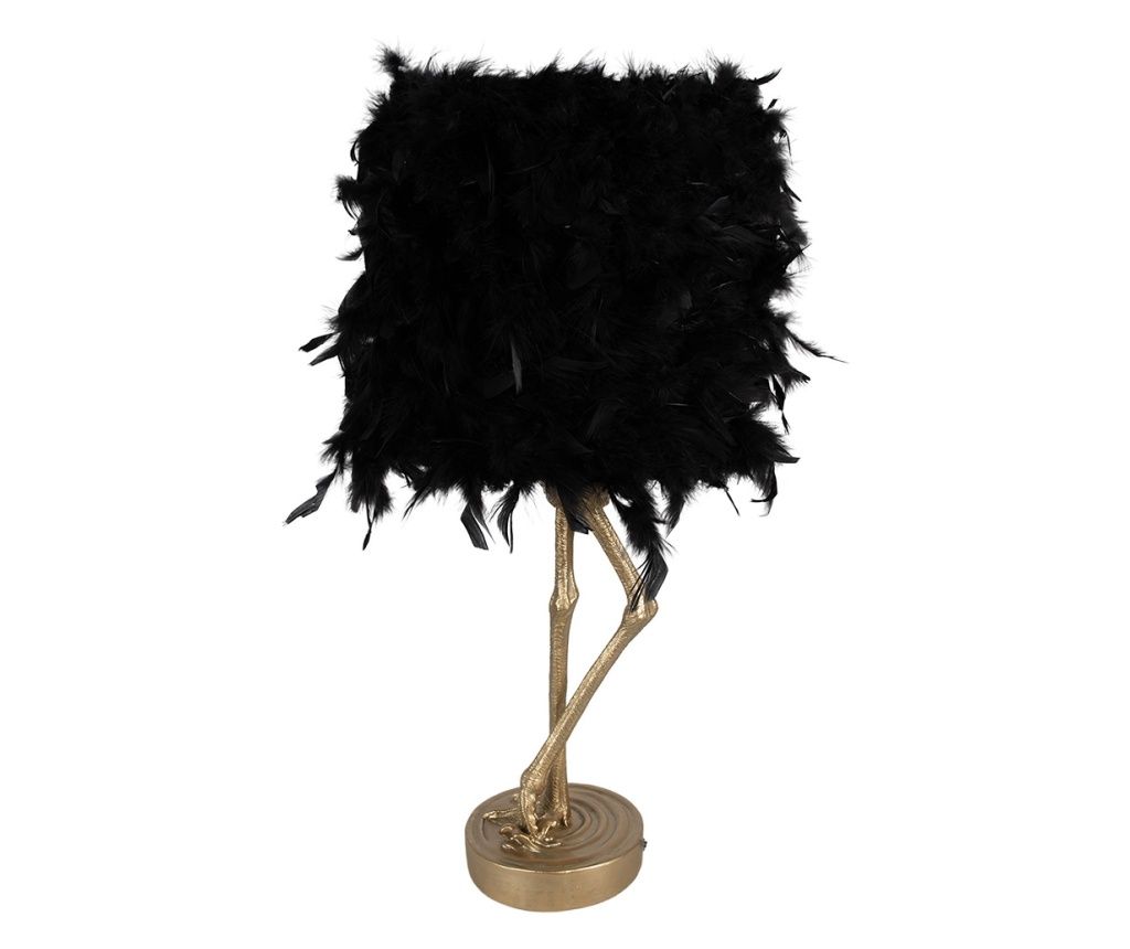 Strut arany színű műgyanta asztali lámpa fekete tollakkal 30x30x69 cm