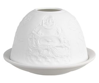 Bijeli porculanski držač za svijeće Buda 12x8 cm