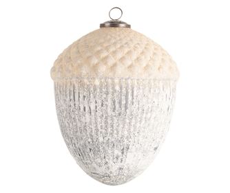 2 darabos, fehér és szürke üveg karácsonyfa dísz szett, 15x20 cm