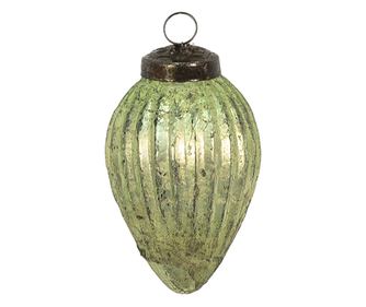 6 darabos zöld üveg karácsonyfa díszkészlet, 5x7 cm