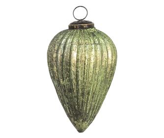 4 darabos karácsonyfa gömb szett, zöld üveg, 9x14 cm