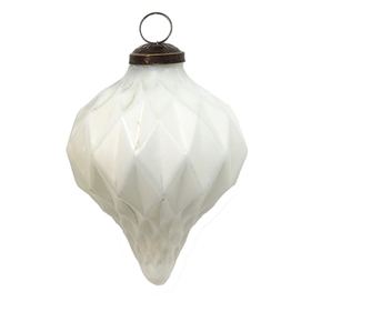 4 darabos, fehér üveg karácsonyfa dísz szett, 8x10 cm