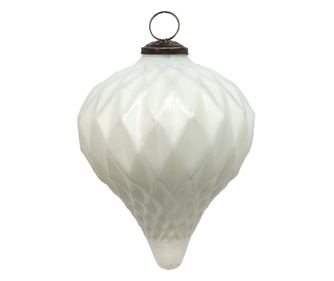 4 darabos, fehér üveg karácsonyfa dísz szett, 13x15 cm