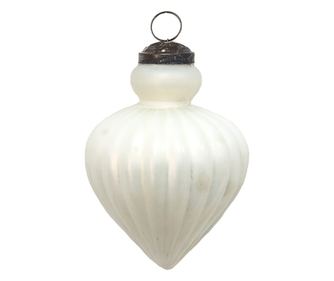 4 darabos, fehér üveg karácsonyfa dísz szett, 8x9 cm