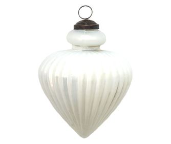 4 darabos, fehér üveg karácsonyfa dísz szett, 10x11 cm