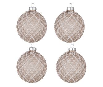 4 darabos világosbarna üveg karácsonyfadísz készlet, 8x8 cm