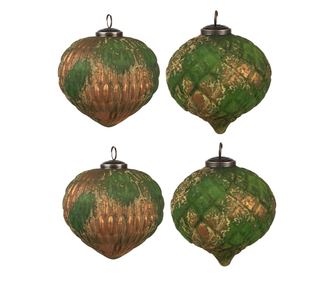 4 darabos zöld és arany karácsonyfa üvegdísz készlet, 15x15 cm