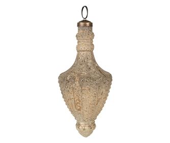 6 darabos bézs üveg karácsonyfa dísz szett, 7x17 cm