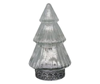 Ezüst színű üveg karácsonyfadísz LED-del 8x14 cm