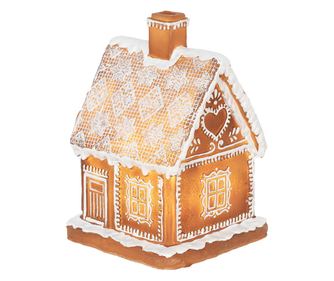 Mézeskalács házikó polirezin barna fehér LED-del 13x13x18 cm