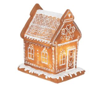 Mézeskalács házikó polirezin barna fehér LED-del 15x12x17 cm