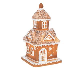 Mézeskalács házikó polirezin barna fehér LED-del 14x14x25 cm