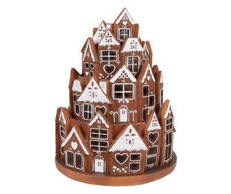 Mézeskalács házikó fehér/barna műgyanta LED-del 21x26 cm