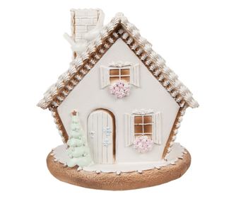 Mézeskalács ház, többszínű polirezin LED-del, 17x16x17 cm