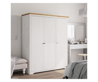 "BODO" szekrény, fehér és barna, 151,5x52x176,5 cm tömör fenyőfa