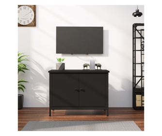 TV-szekrény ajtókkal, fekete, 60x35x45 cm, feldolgozott fa