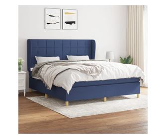 Континентално легло с матрак, синьо, 160x200 см, текстилна материя