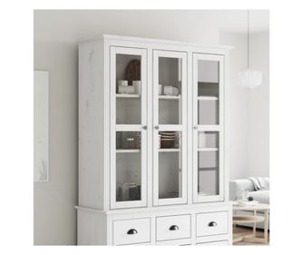 BODO Prosklená skříňka, bílá, masivní borovicové dřevo