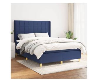 Континентално легло с матрак, синьо, 140x200 см, текстилна материя